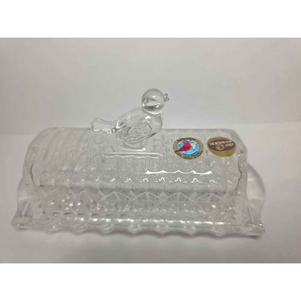 Vintage Hofbauer Byrdes Birds Crystal‎ Butter Dish Rectangular Clear HAS CHIP